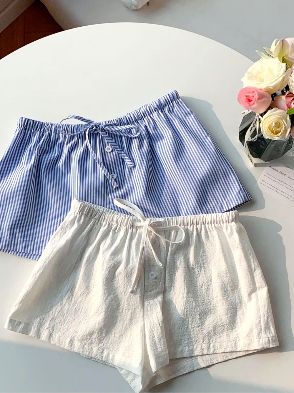Striped Blue & off white Lounge Shorts Set